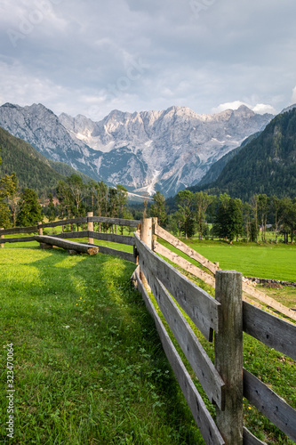 Wooden fence with bench in Zgornje Jezersko, Kamnik-Savinja Alps