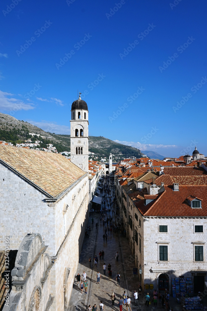 Dubrovnik, Croatia - 7th October 2017 : Historical Castle and architecture on the old town. This photo was taken on the top of border in Castle and it is central square and old foundation.