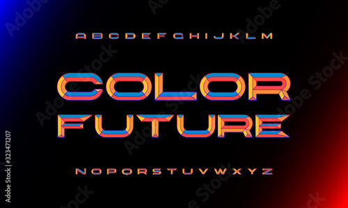 Vector of colorful chisel font and alphabet. Technology, sport, future style, alphabet and typeface.