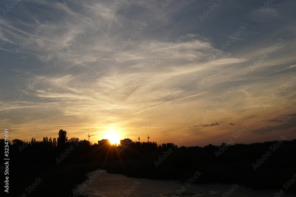 Fiery orange sunset sky. Beautiful sky.