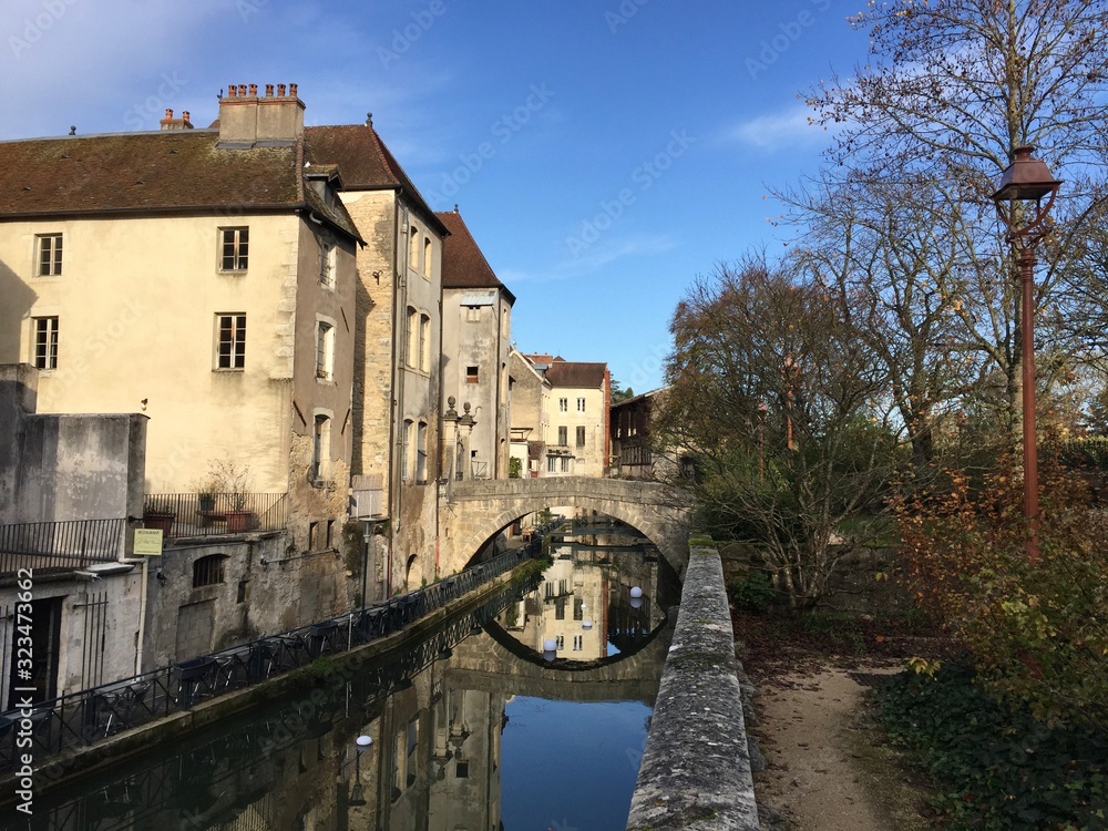 The Chevannes Garden and Canal des Tanneurs historical landmark in Dole, France