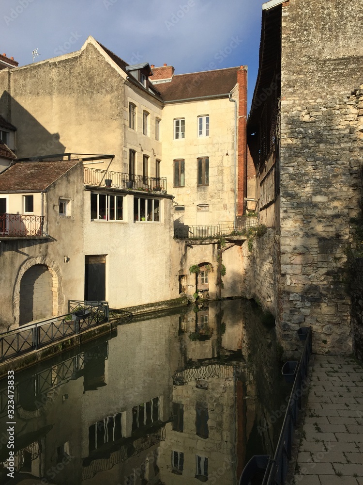 The Chevannes Garden and Canal des Tanneurs historical landmark in Dole, France