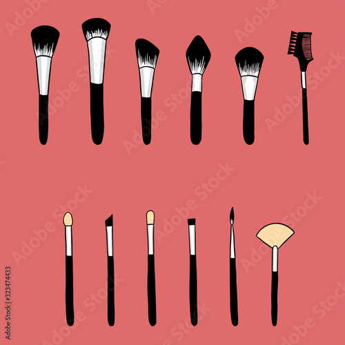Set of vector makeup brushes. Hand drawn vector illustration