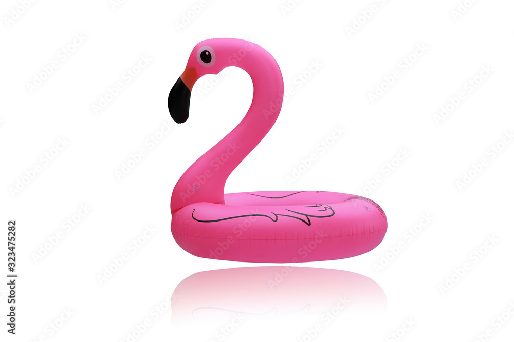 Fototapeta Flamingo Rubber Swimming Ring Sporty wodne na białym tle.To miał ścieżkę przycinającą.