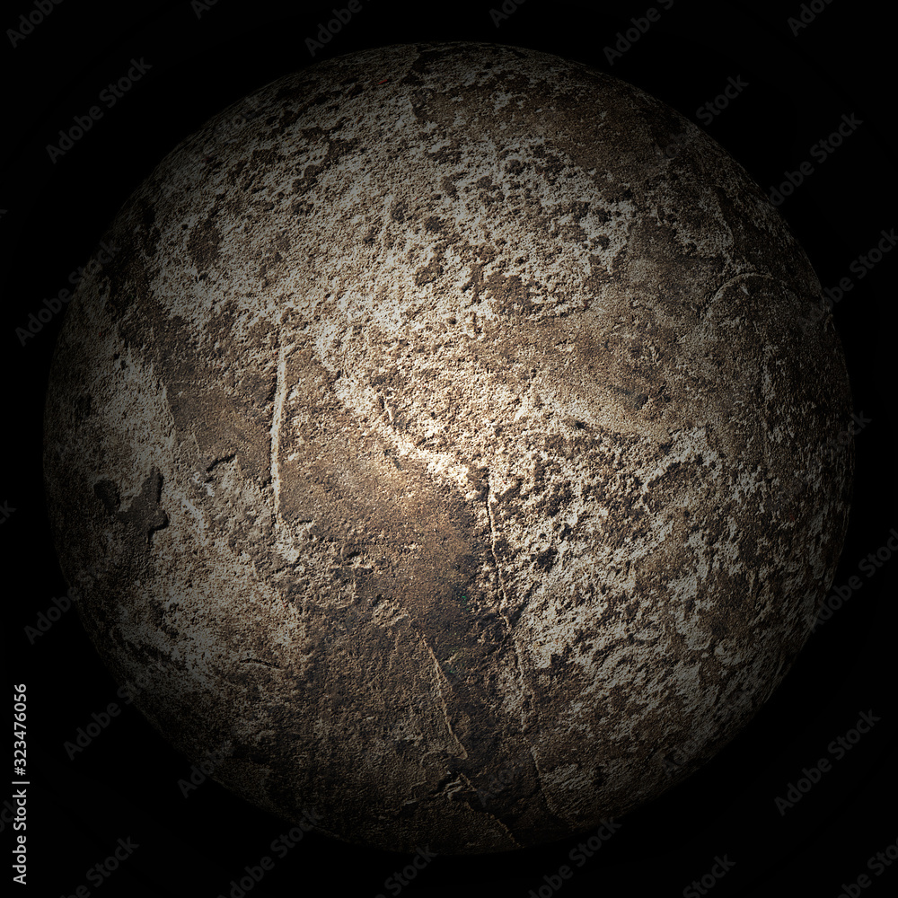 Naklejka premium Arbitrary lifeless planet on a black background