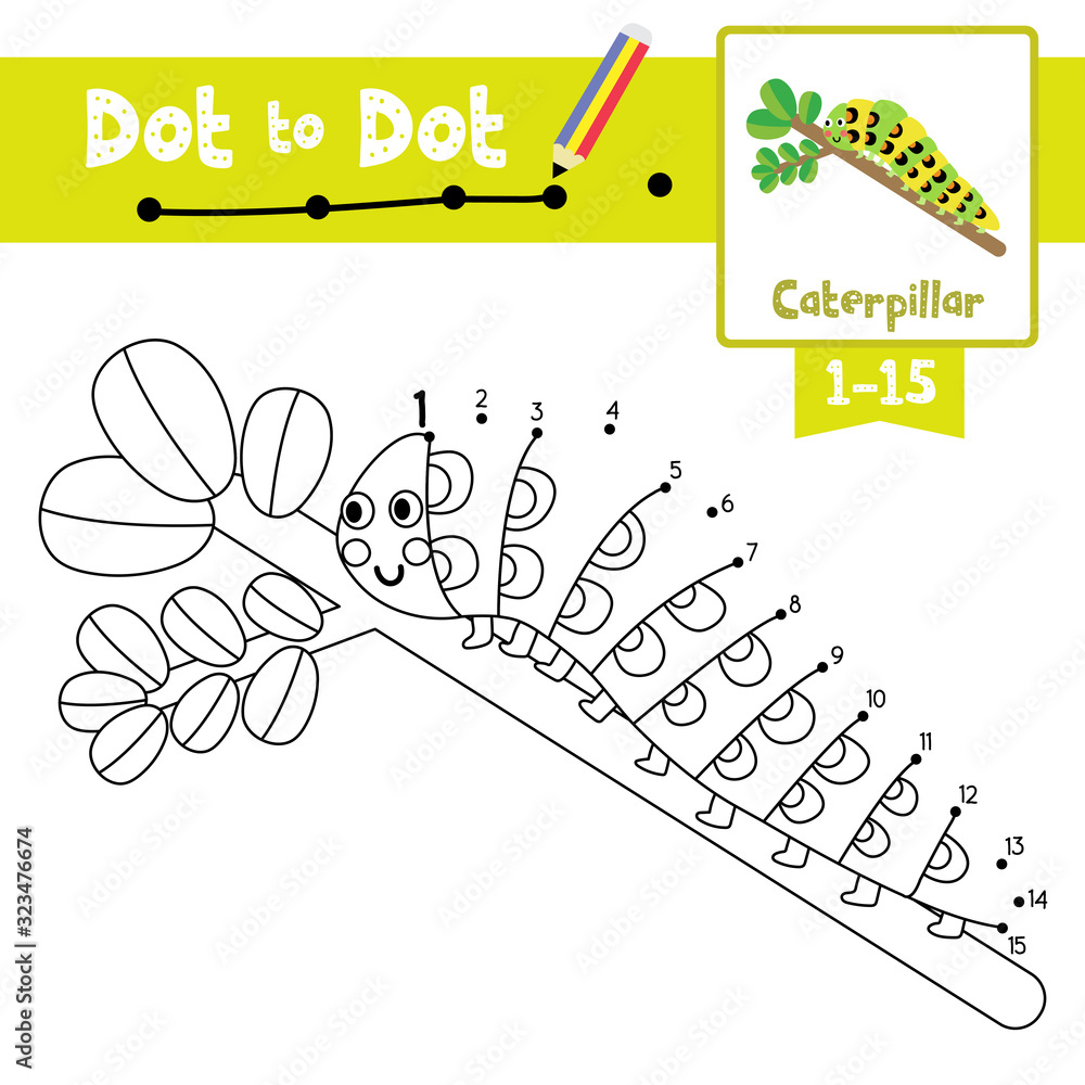 Dot to dot educational game and Coloring book Caterpillar crawling on ...