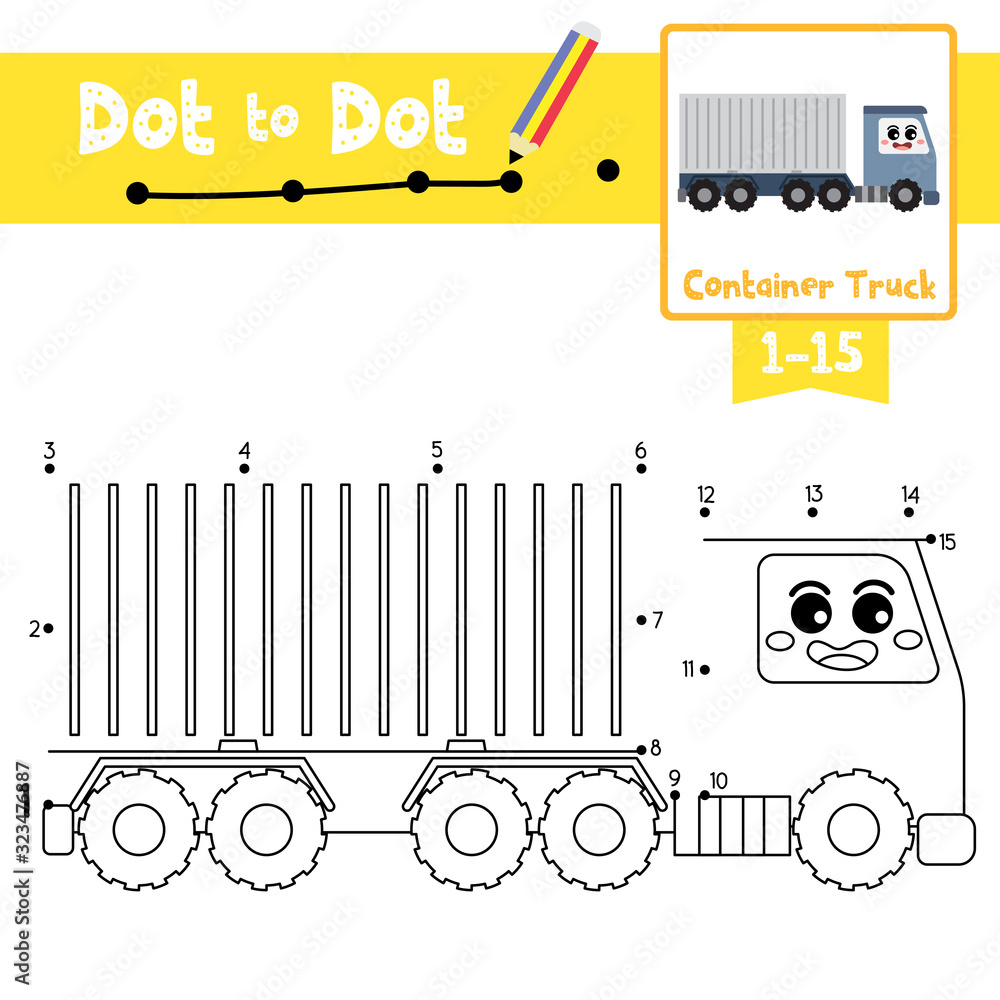 Dot to dot educational game and Coloring book Container Truck cartoon ...