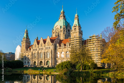 The city hall of Hanover with autum colours