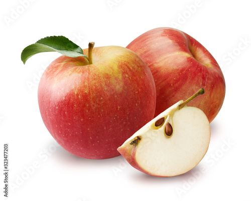 Two apples with beautiful slices of apple isolated on white background.