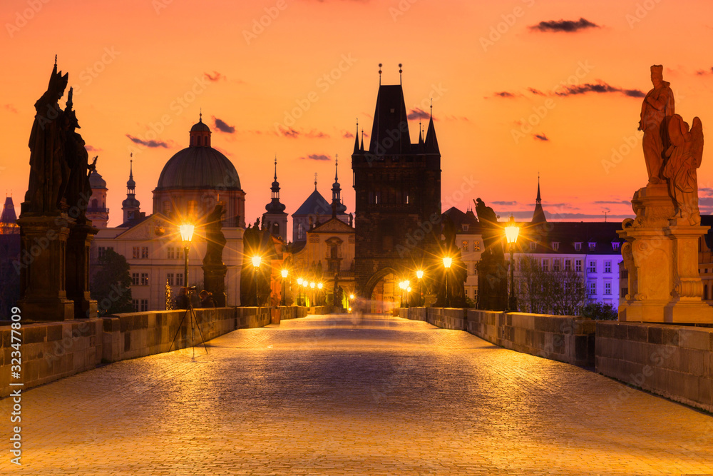 Charles bridge in Prague at dawn, Czech Republic