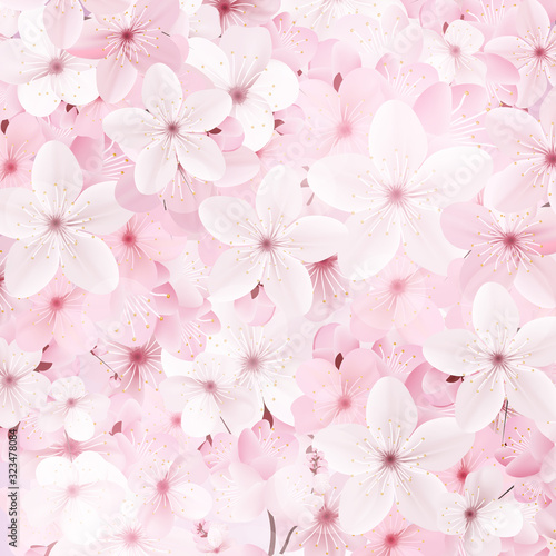 Blossoming pink sakura flowers background. Beautiful print