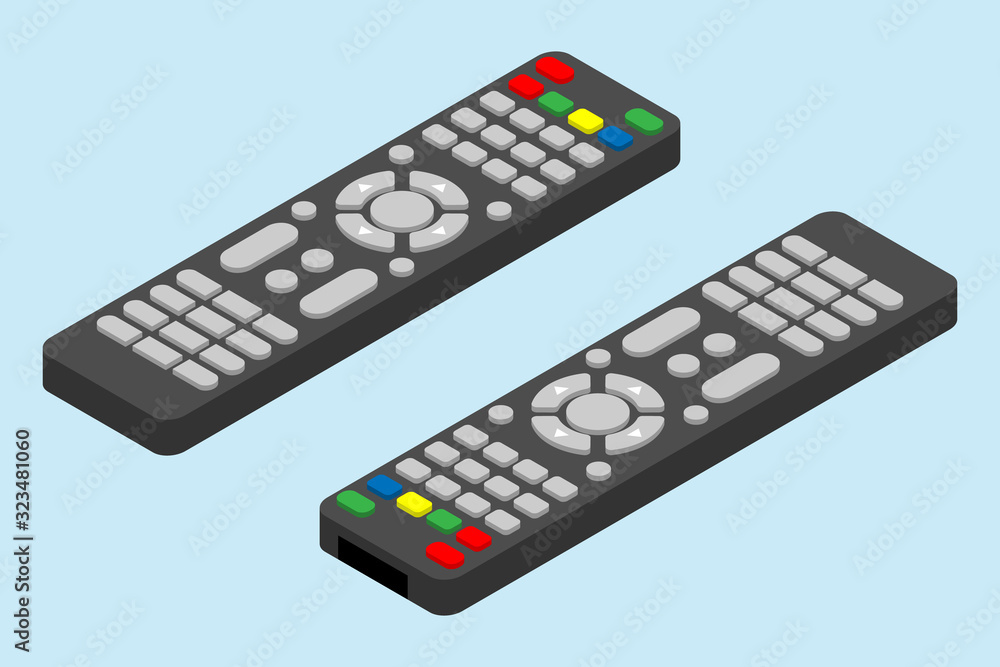 Modern television remote control icon. Isometric angle of tv remote control vector icon for web design isolated on light-blue background. Modern television remote control icon. Isometric angle of tv remote control vector icon for web design isolated on light-blue background.