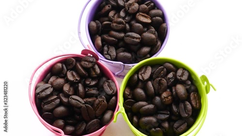 coffee beans in a bucket white background