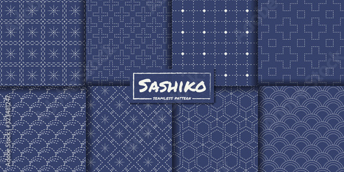 Japanese sashiko seamless pattern vector collection, Decorative wallpaper.
