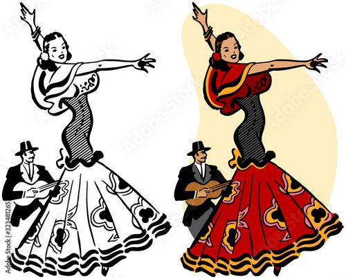 A Spanish woman performing a traditional flamenco dance. 