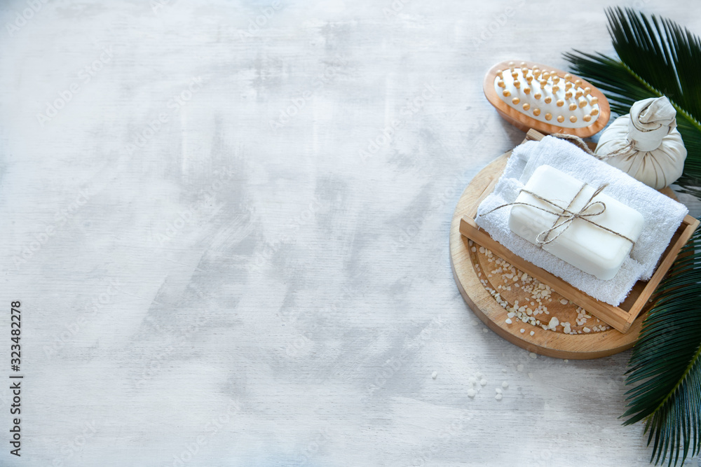 Spa composition with care items on a light background Spa composition with care items on a light background