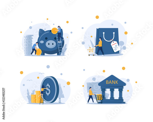 a large piggy bank in the form of a piglet on a white background,saving or accumulating money,Large piggy bank with business people and golden coin