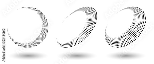 Fototapeta Halftone shapes, abstract dots logo emblem or design element for any project. Abstract dotted halftone vector with differents perspective