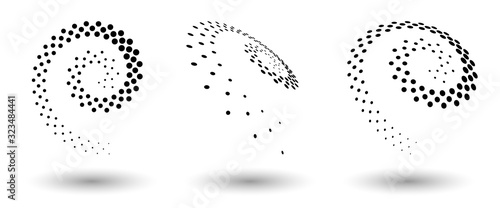 Fototapeta Halftone shapes, abstract dots logo emblem or design element for any project. Abstract dotted halftone vector with differents perspective