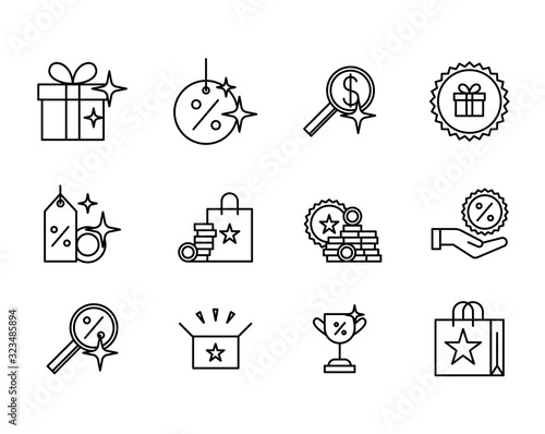 Gift Loyalty Program Sign Black Thin Line Icon Set. Vector