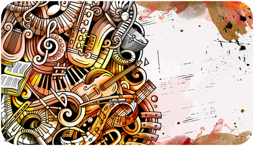 Classic Music hand drawn doodle banner. Cartoon detailed flyer.