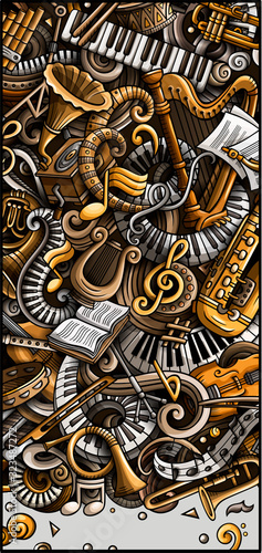 Classic Music hand drawn doodle banner. Cartoon detailed flyer.