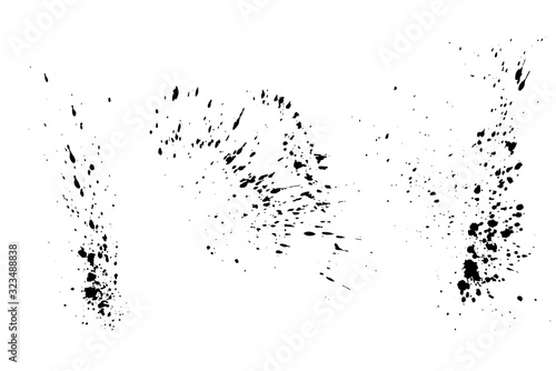 Black paint splatter set isolated on white background. Water splash silhouette vector texture overlay.