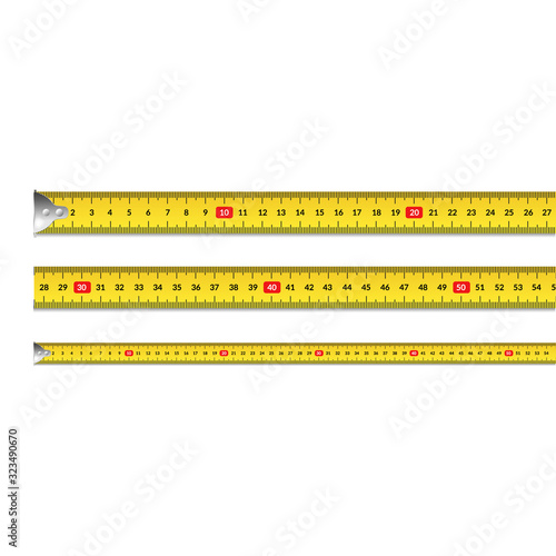 Realistic 3d Detailed Measuring Tape Set. Vector