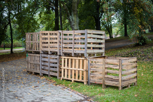 Wooden cages in Park Żeromskiego, Żoliborz, Warsaw, Poland photo