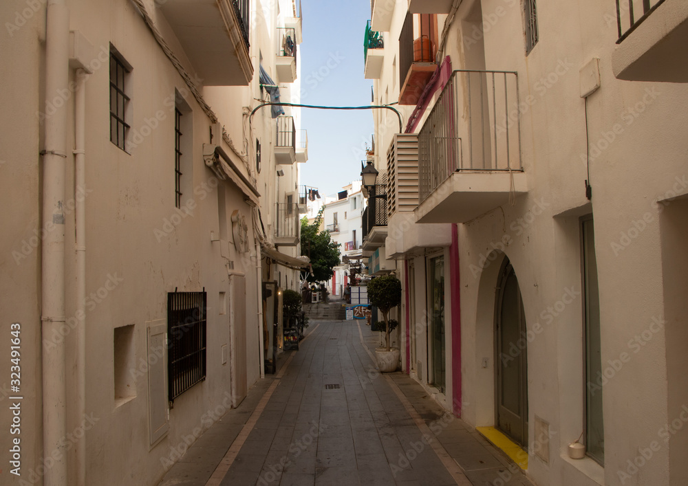 narrow street in old town of Ibiza-Spain