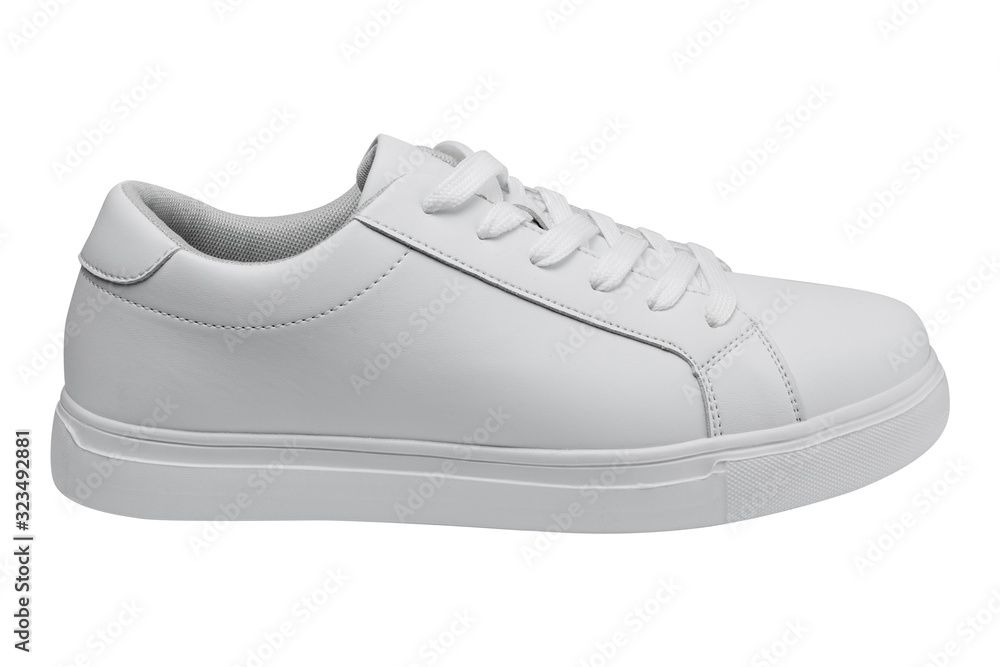 one white leather sneaker, on a white background one white leather sneaker, on a white background
