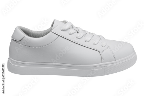 one white leather sneaker, on a white background