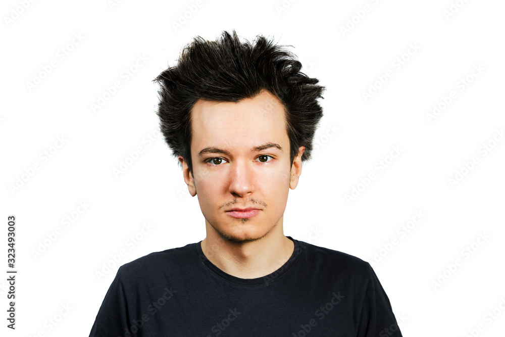 shaggy guy with long hair looks in camera, on isolated white background. shaggy guy with long hair looks in camera, on isolated white background.