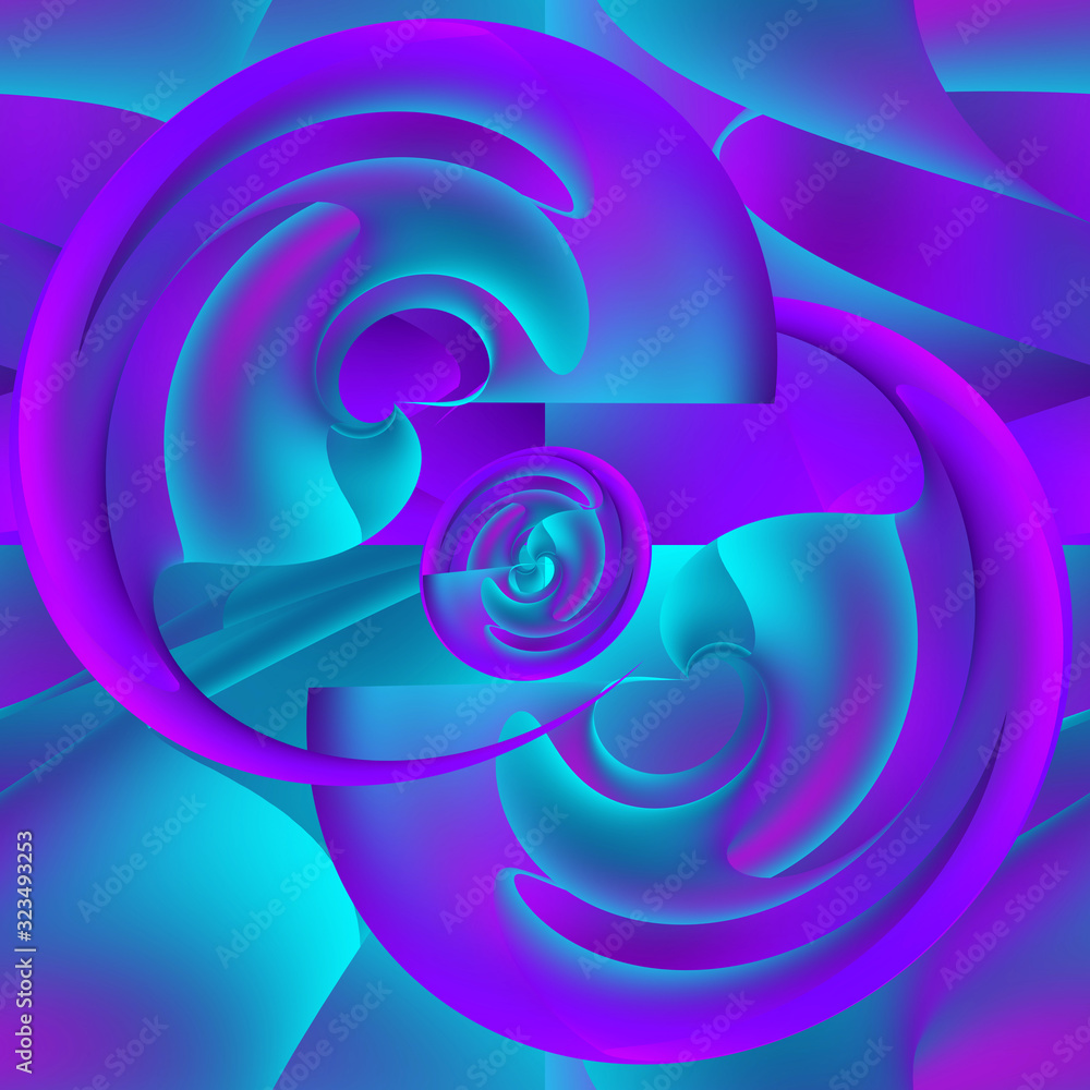 Seamless abstract pattern of elements with a distortion effect. Curved and twisted surfaces, wavy lines. Pink, blue, turquoise gradients. Seamless abstract pattern of elements with a distortion effect. Curved and twisted surfaces, wavy lines. Pink, blue, turquoise gradients.