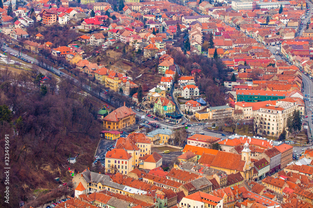 Brasov old city, aerial view. Romania
