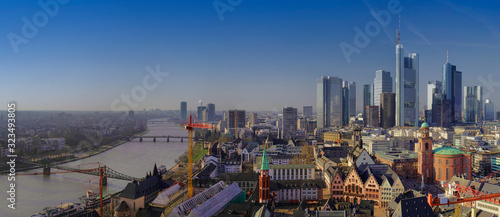 panorama of Frankfurt am Main city in Germany, aerial view