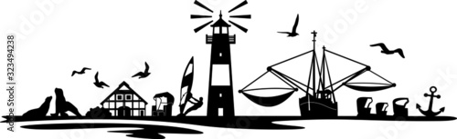 North Sea Silhouette Landscape Vector