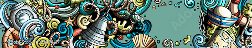 Nautical hand drawn doodle banner. Cartoon detailed flyer.