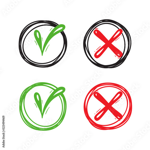 Vector Checkmarks and Checkboxes Set. Hand Drawn Doodle Tick symbol. Check List Button Sign