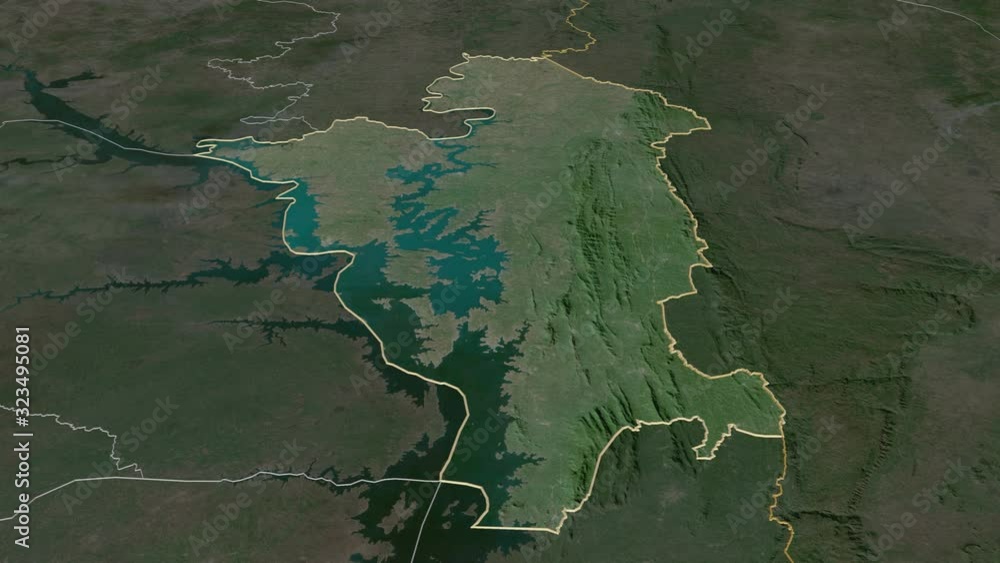 Oti, region with its capital, zoomed and extruded on the satellite map of Ghana in the conformal Stereographic projection. Animation 3D Oti, region with its capital, zoomed and extruded on the satellite map of Ghana in the conformal Stereographic projection. Animation 3D
