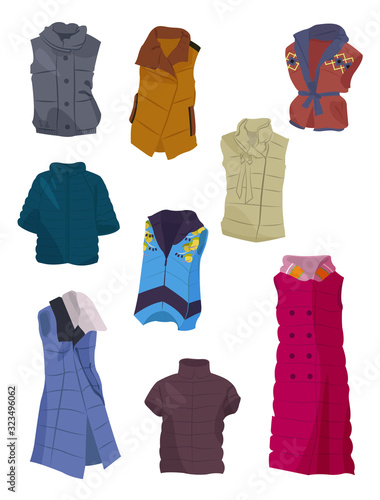Women's spring and winter vests, beautiful clothing for sport and everyday life, isolated on white background