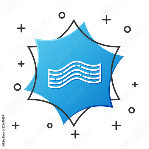 White line Bacon stripe icon isolated on white background. Blue hexagon button. Vector Illustration