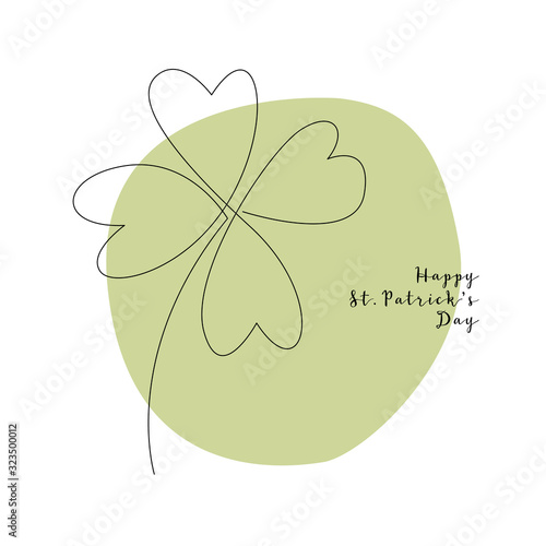 Continuous line clover. Vector line art. Happy Patrick's Day. Perfect for card, invitation, poster, print