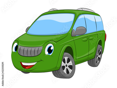 Cartoon green car. A wagon car on a white background.