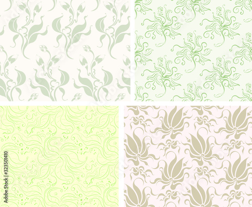 Set of four gentle color floral seamless patterns