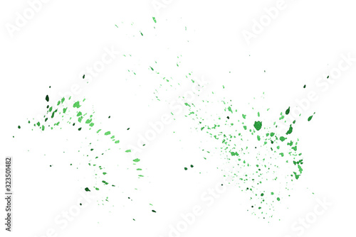 Green watercolor splashes isolated on black background. Color paint splatter