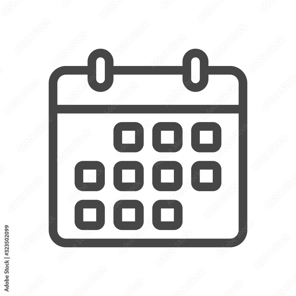Calendar icon in outline style isolated on white background. Calendar symbol for your web site design, logo, app, UI. Vector illustration, EPS10. Calendar icon in outline style isolated on white background. Calendar symbol for your web site design, logo, app, UI. Vector illustration, EPS10.