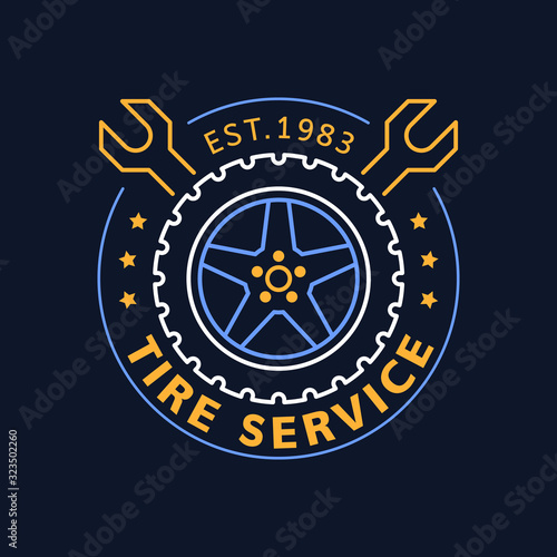 Tire and wheel service badge design, stock vector