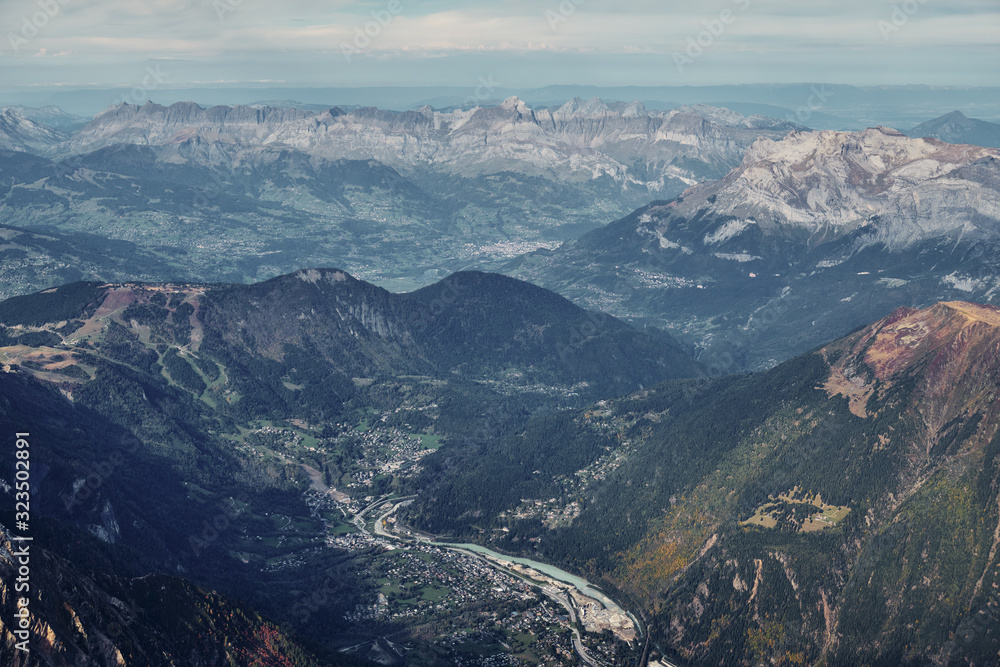 View Of The Alps and Chamonix Valley From Aiguille Du Midi Mountain. France.