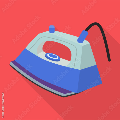 Steam iron for home clothes vector flat icon.Flat illustration of laundry appliance and hot steam iron.